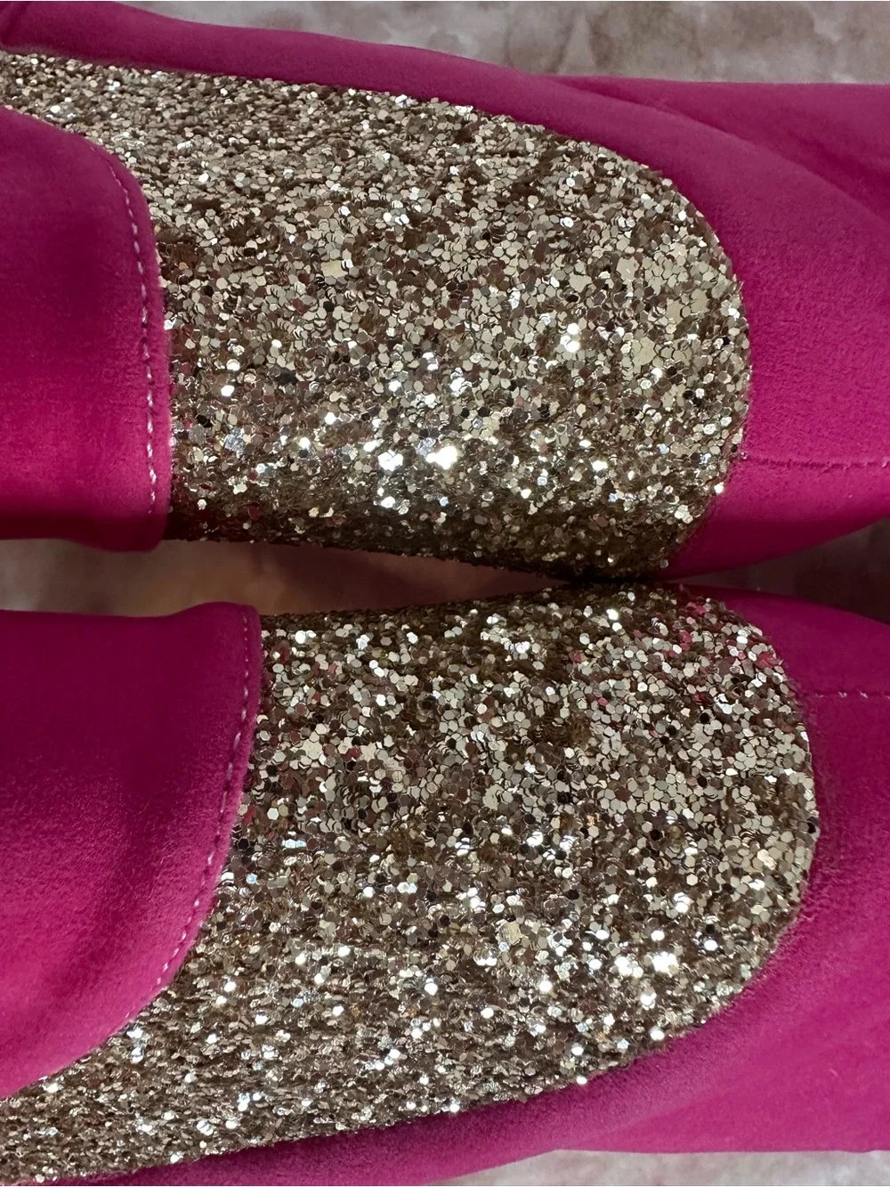 Women's Fuchsia Knee-High Wedge Boots with Glitter Accent